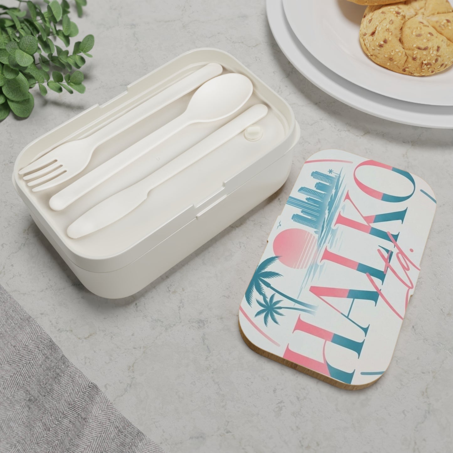 Bento Lunch Box — Retro Coastal Skyline Design