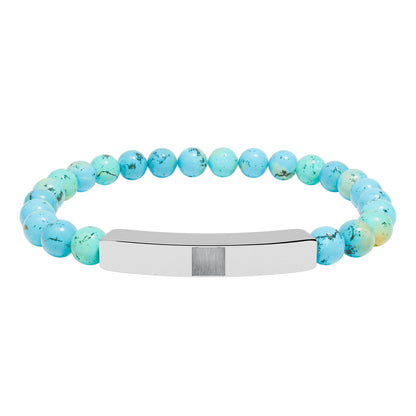 Engravable Natural Stone Stretch Bracelet — Beaded Bar Bracelet (Custom Engraving)
