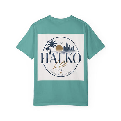 Halko Beach Logo T-Shirt — Sunset Palm Graphic Tee