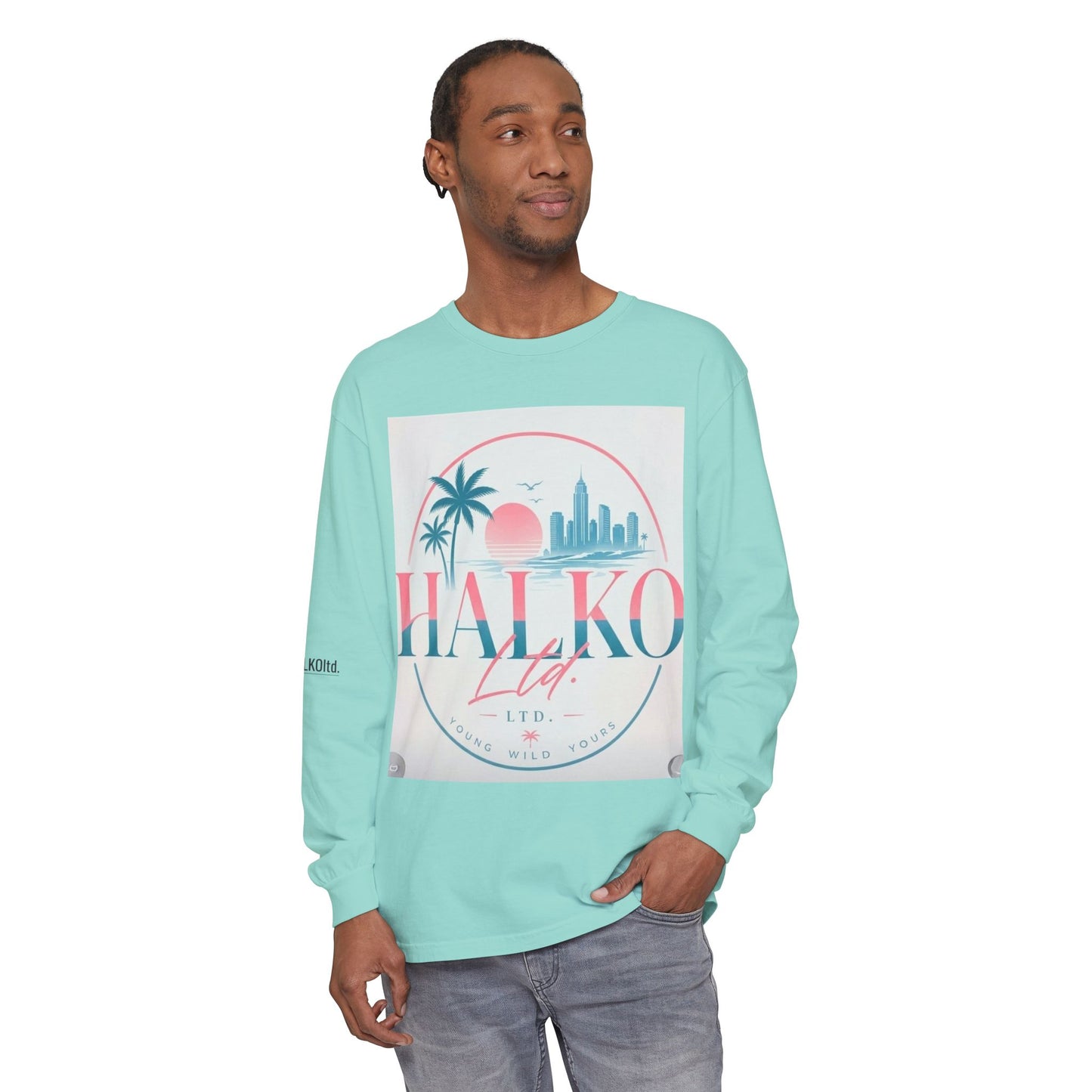 Retro Beach Graphic Long Sleeve T-Shirt — Halko LTD Coastal Sunset Design
