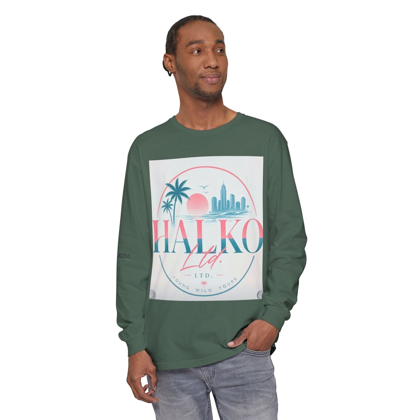 Retro Beach Graphic Long Sleeve T-Shirt — Halko LTD Coastal Sunset Design
