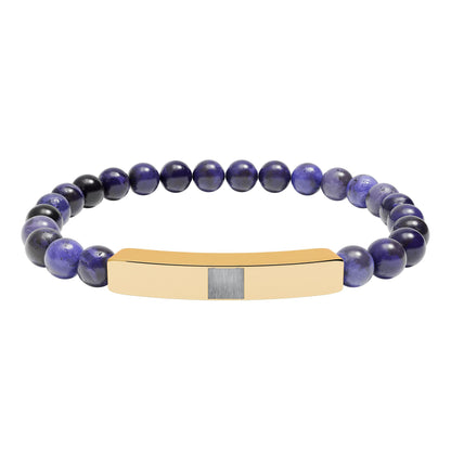 Engravable Natural Stone Stretch Bracelet — Beaded Bar Bracelet (Custom Engraving)