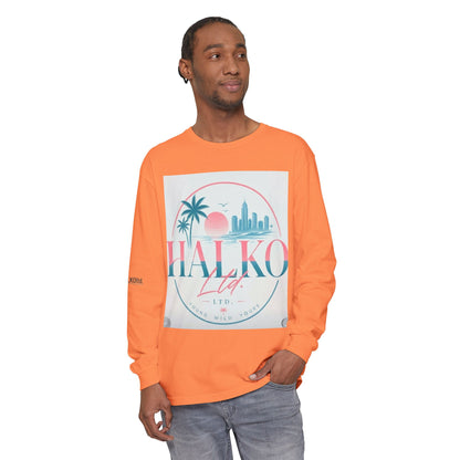 Retro Beach Graphic Long Sleeve T-Shirt — Halko LTD Coastal Sunset Design