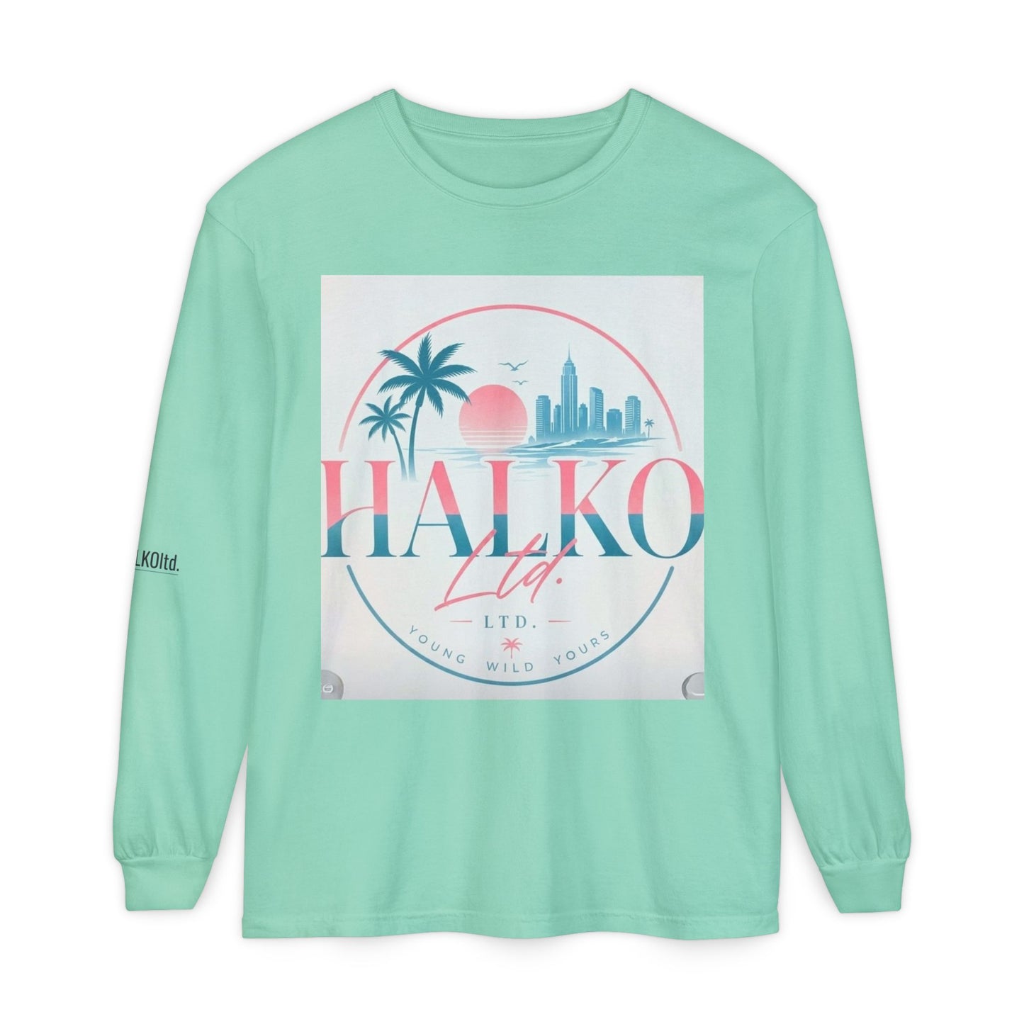 Retro Beach Graphic Long Sleeve T-Shirt — Halko LTD Coastal Sunset Design