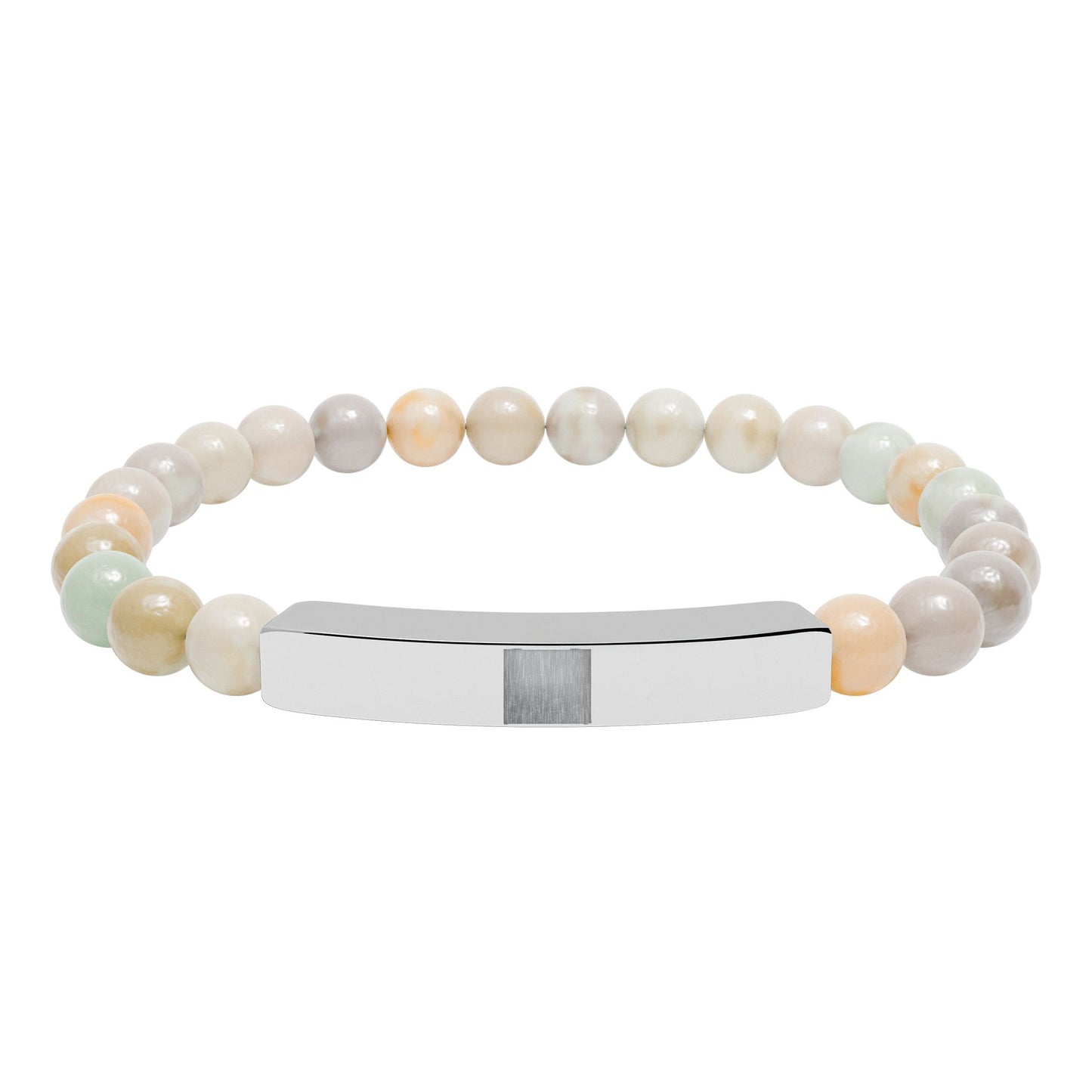 Engravable Natural Stone Stretch Bracelet — Beaded Bar Bracelet (Custom Engraving)