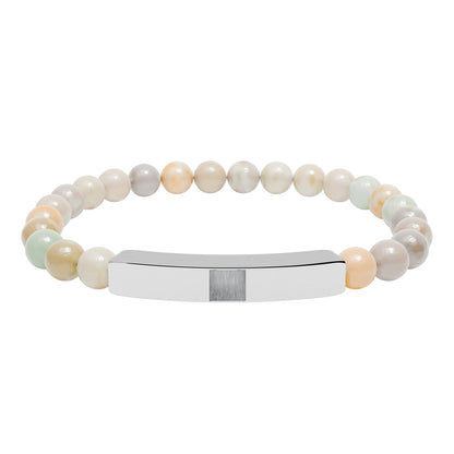 Engravable Natural Stone Stretch Bracelet — Beaded Bar Bracelet (Custom Engraving)