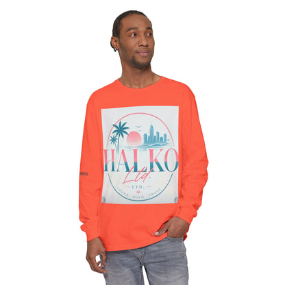 Retro Beach Graphic Long Sleeve T-Shirt — Halko LTD Coastal Sunset Design
