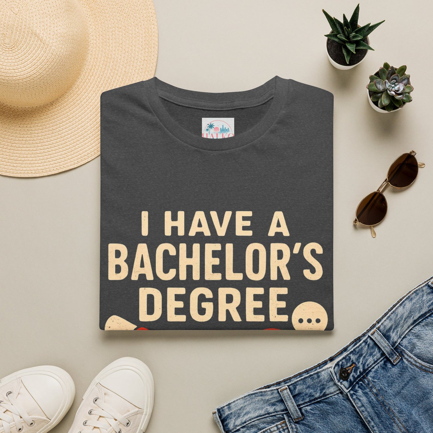 Bachelor's Degree T-Shirt — "I Have a Bachelor's Degree in Repeating Myself" Funny Graduation Tee