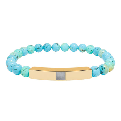 Engravable Natural Stone Stretch Bracelet — Beaded Bar Bracelet (Custom Engraving)