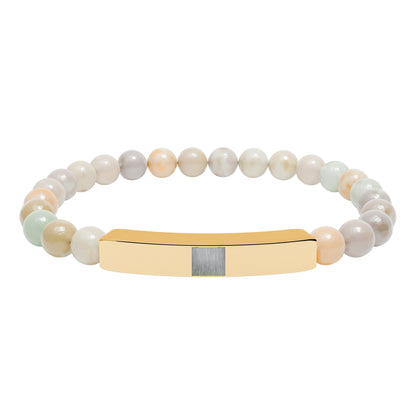 Engravable Natural Stone Stretch Bracelet — Beaded Bar Bracelet (Custom Engraving)