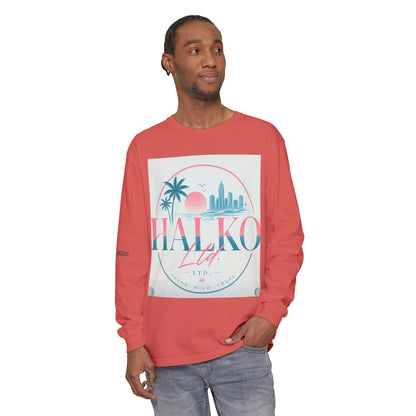 Retro Beach Graphic Long Sleeve T-Shirt — Halko LTD Coastal Sunset Design