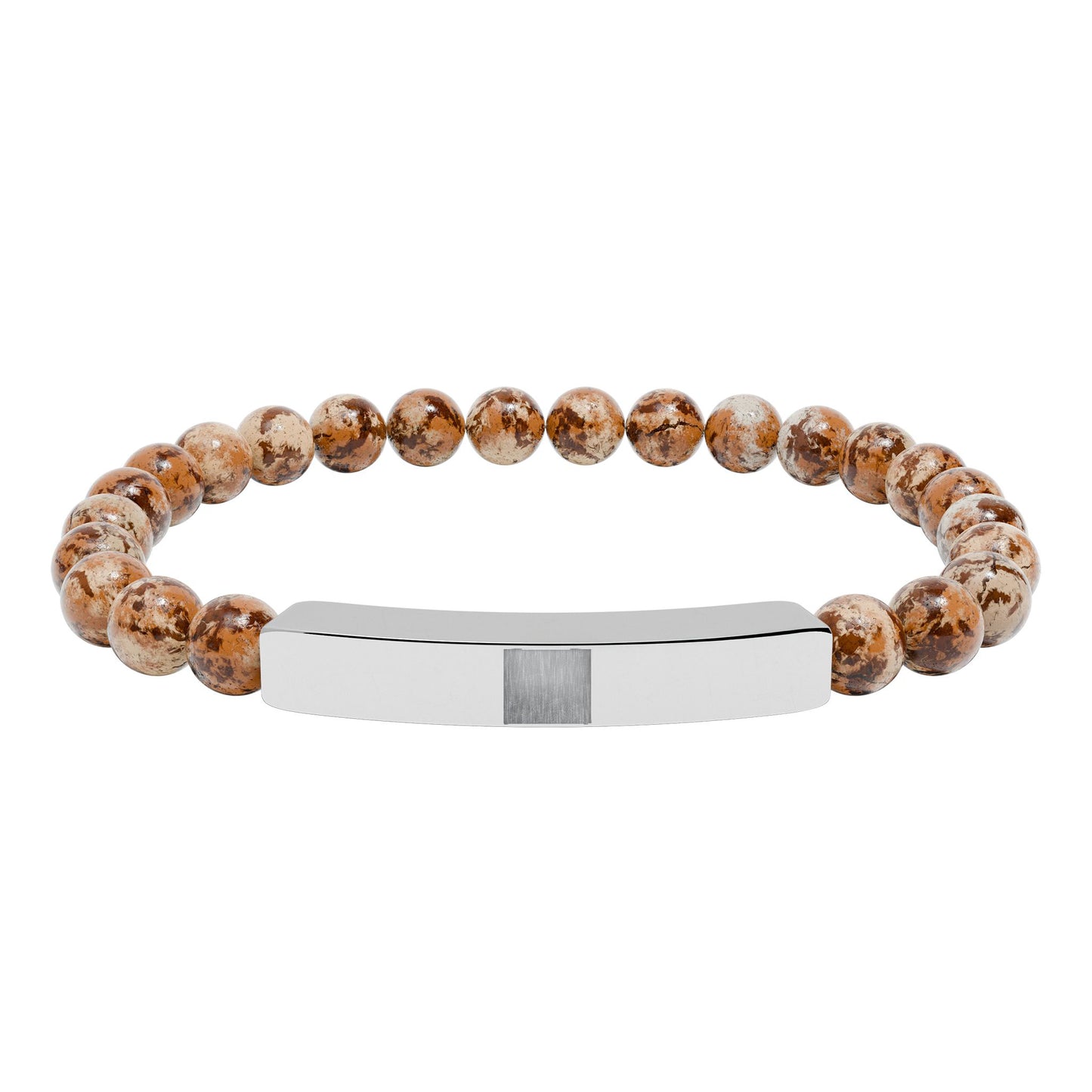 Engravable Natural Stone Stretch Bracelet — Beaded Bar Bracelet (Custom Engraving)