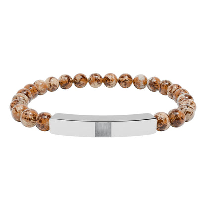 Engravable Natural Stone Stretch Bracelet — Beaded Bar Bracelet (Custom Engraving)