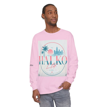 Retro Beach Graphic Long Sleeve T-Shirt — Halko LTD Coastal Sunset Design