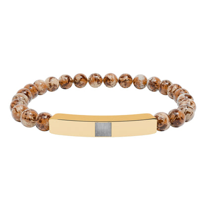 Engravable Natural Stone Stretch Bracelet — Beaded Bar Bracelet (Custom Engraving)