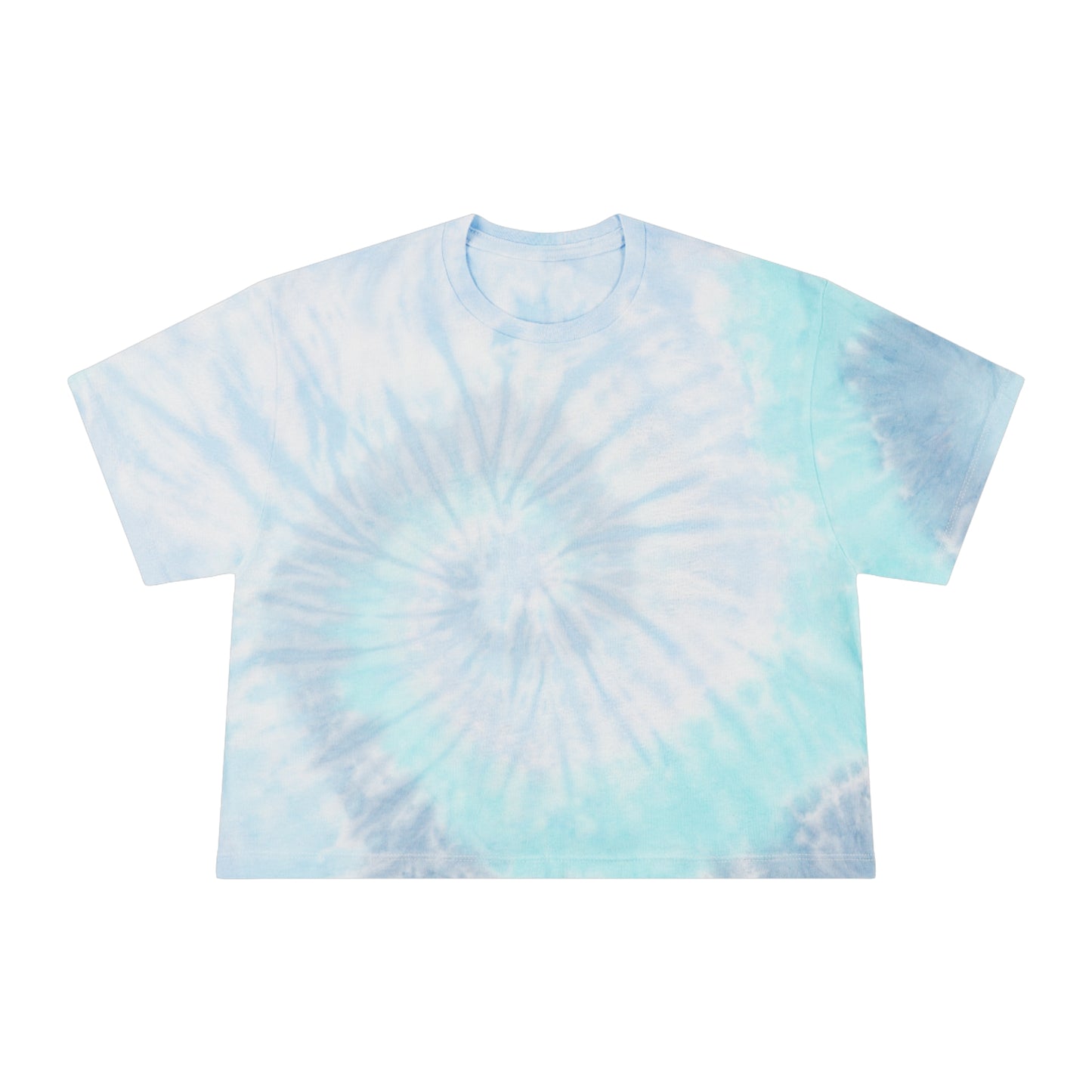 Women's Tie-Dye Crop Tee — Pastel Blue Tropical "Halako Life" Graphic