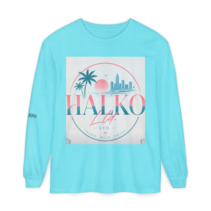 Retro Beach Graphic Long Sleeve T-Shirt — Halko LTD Coastal Sunset Design