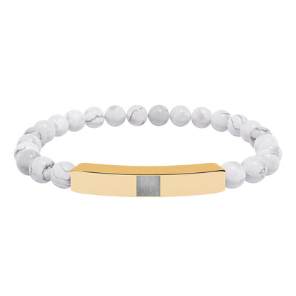 Engravable Natural Stone Stretch Bracelet — Beaded Bar Bracelet (Custom Engraving)