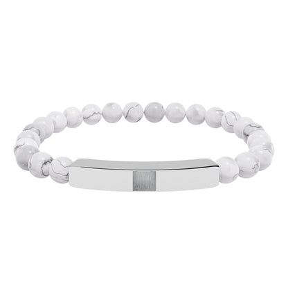 Engravable Natural Stone Stretch Bracelet — Beaded Bar Bracelet (Custom Engraving)