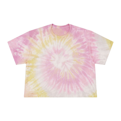 Women's Tie-Dye Crop Tee — Pastel Blue Tropical "Halako Life" Graphic