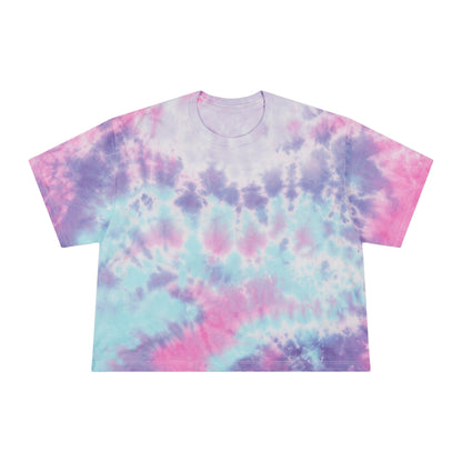 Women's Tie-Dye Crop Tee — Pastel Blue Tropical "Halako Life" Graphic