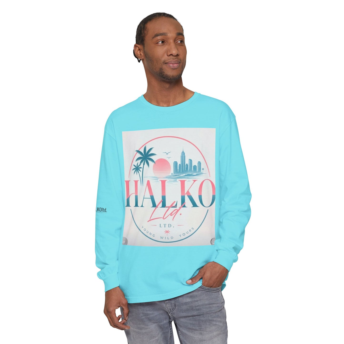 Retro Beach Graphic Long Sleeve T-Shirt — Halko LTD Coastal Sunset Design