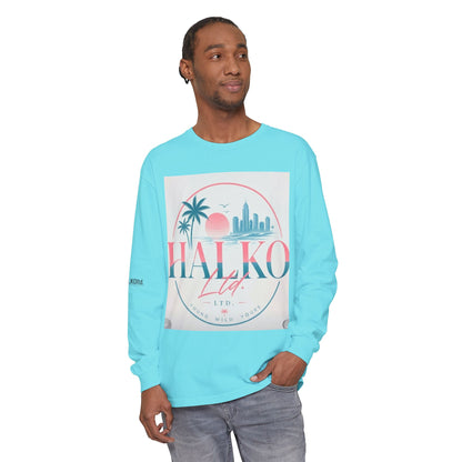 Retro Beach Graphic Long Sleeve T-Shirt — Halko LTD Coastal Sunset Design