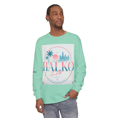 Retro Beach Graphic Long Sleeve T-Shirt — Halko LTD Coastal Sunset Design