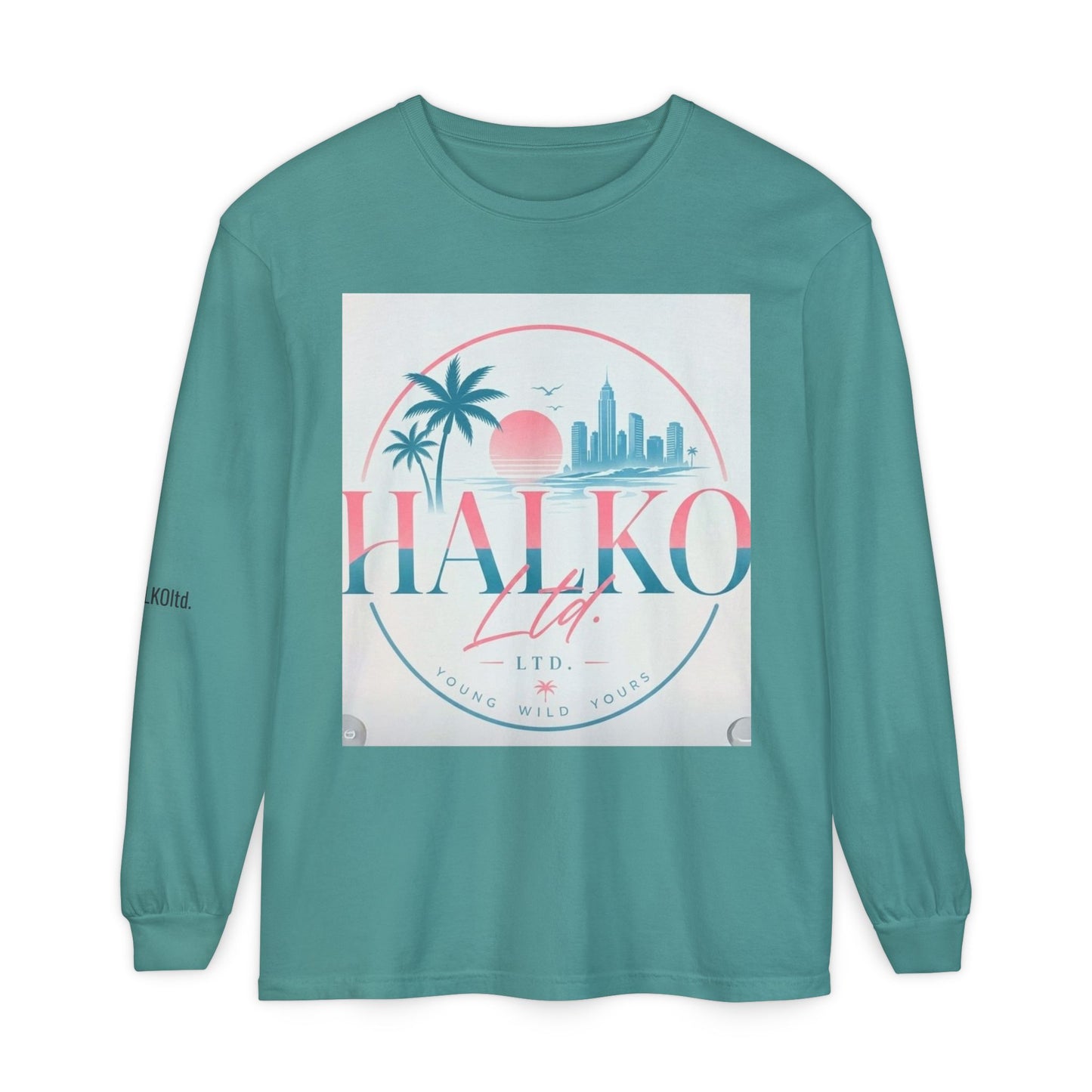 Retro Beach Graphic Long Sleeve T-Shirt — Halko LTD Coastal Sunset Design