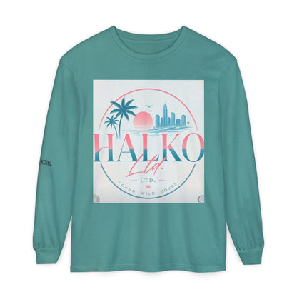 Retro Beach Graphic Long Sleeve T-Shirt — Halko LTD Coastal Sunset Design