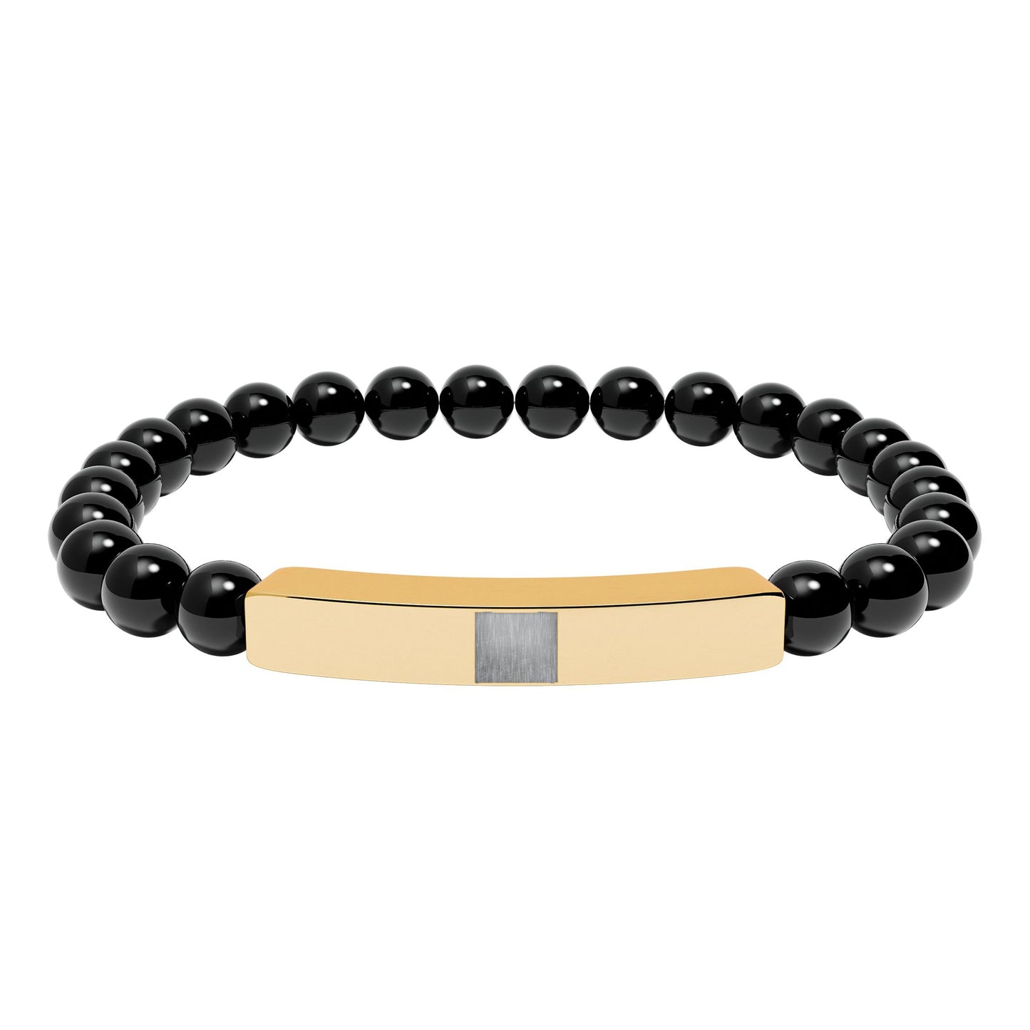 Engravable Natural Stone Stretch Bracelet — Beaded Bar Bracelet (Custom Engraving)