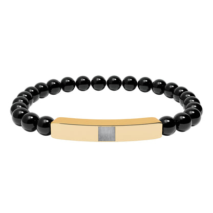Engravable Natural Stone Stretch Bracelet — Beaded Bar Bracelet (Custom Engraving)