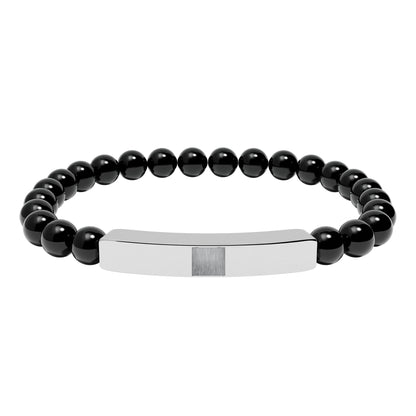 Engravable Natural Stone Stretch Bracelet — Beaded Bar Bracelet (Custom Engraving)