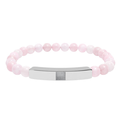 Engravable Natural Stone Stretch Bracelet — Beaded Bar Bracelet (Custom Engraving)