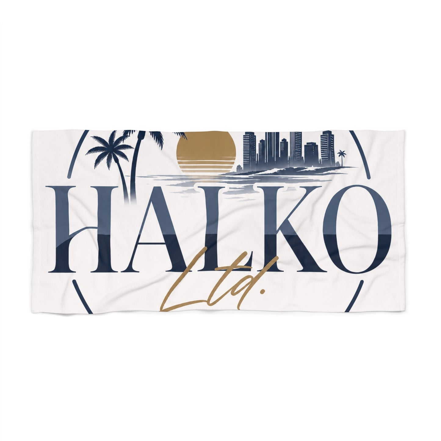 HALKO Ltd. Beach Towel – Coastal Palm Sunset Logo Towel