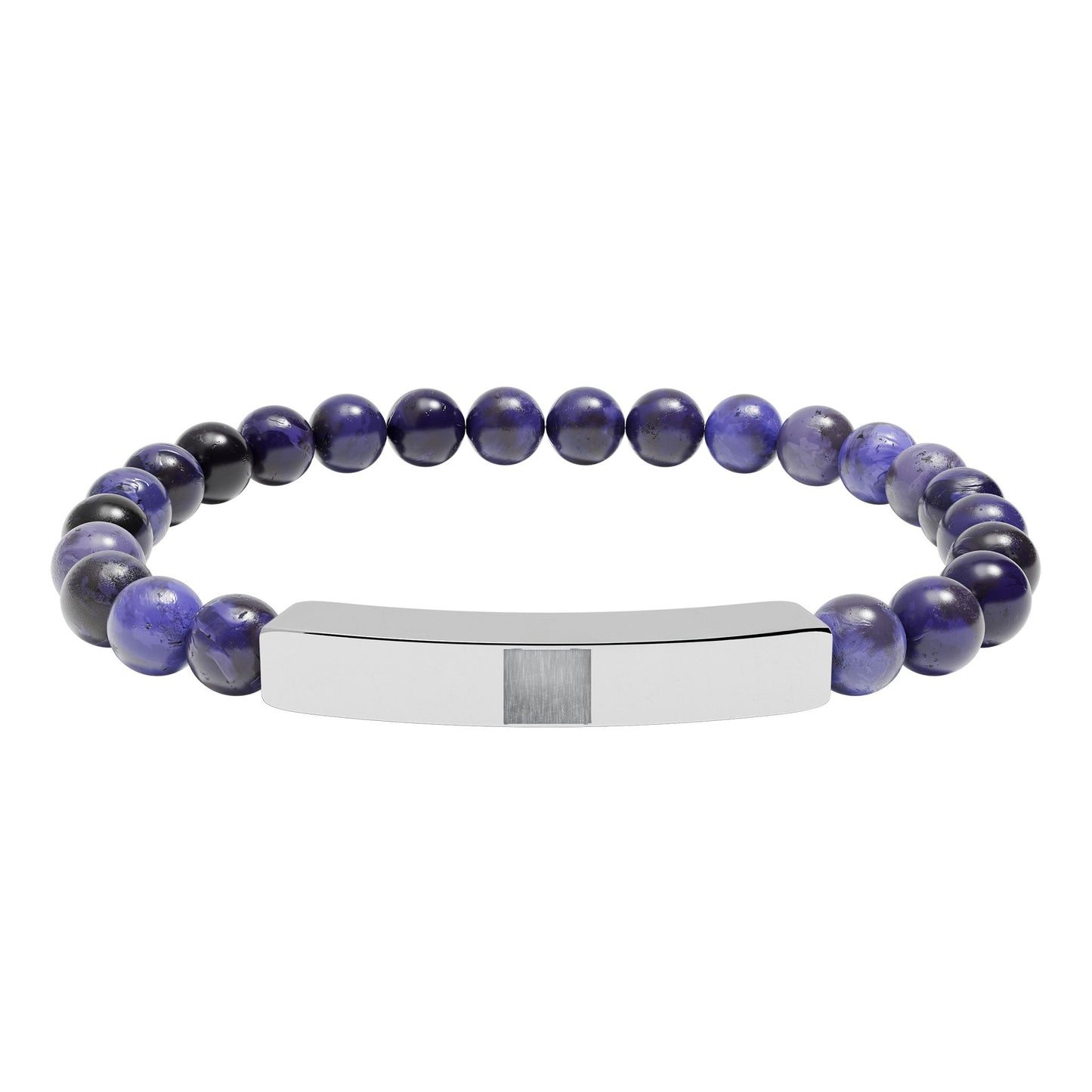 Engravable Natural Stone Stretch Bracelet — Beaded Bar Bracelet (Custom Engraving)