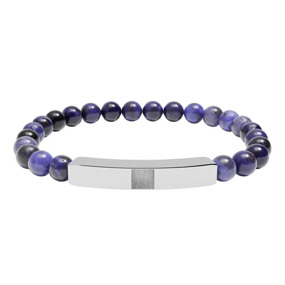 Engravable Natural Stone Stretch Bracelet — Beaded Bar Bracelet (Custom Engraving)