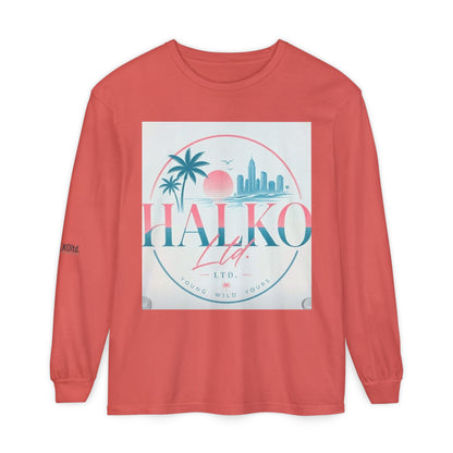 Retro Beach Graphic Long Sleeve T-Shirt — Halko LTD Coastal Sunset Design